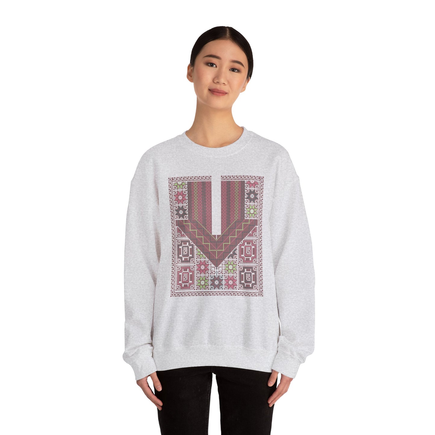 Ramallah Chest Panel- Palestinian Thobe Design (Second)- Crewneck Sweatshirt.