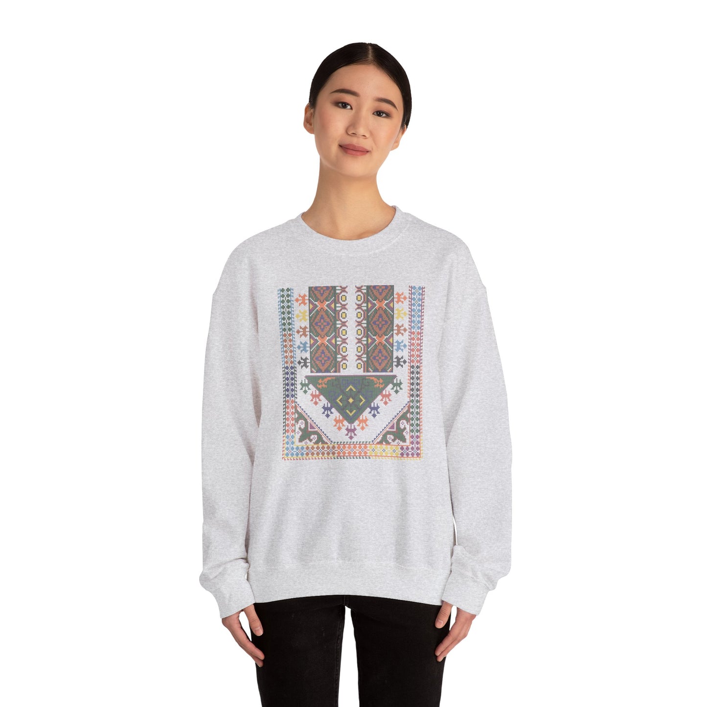 Tulkaram "Basil" Chest Panel- Palestinian Thobe Design- Crewneck Sweatshirt.