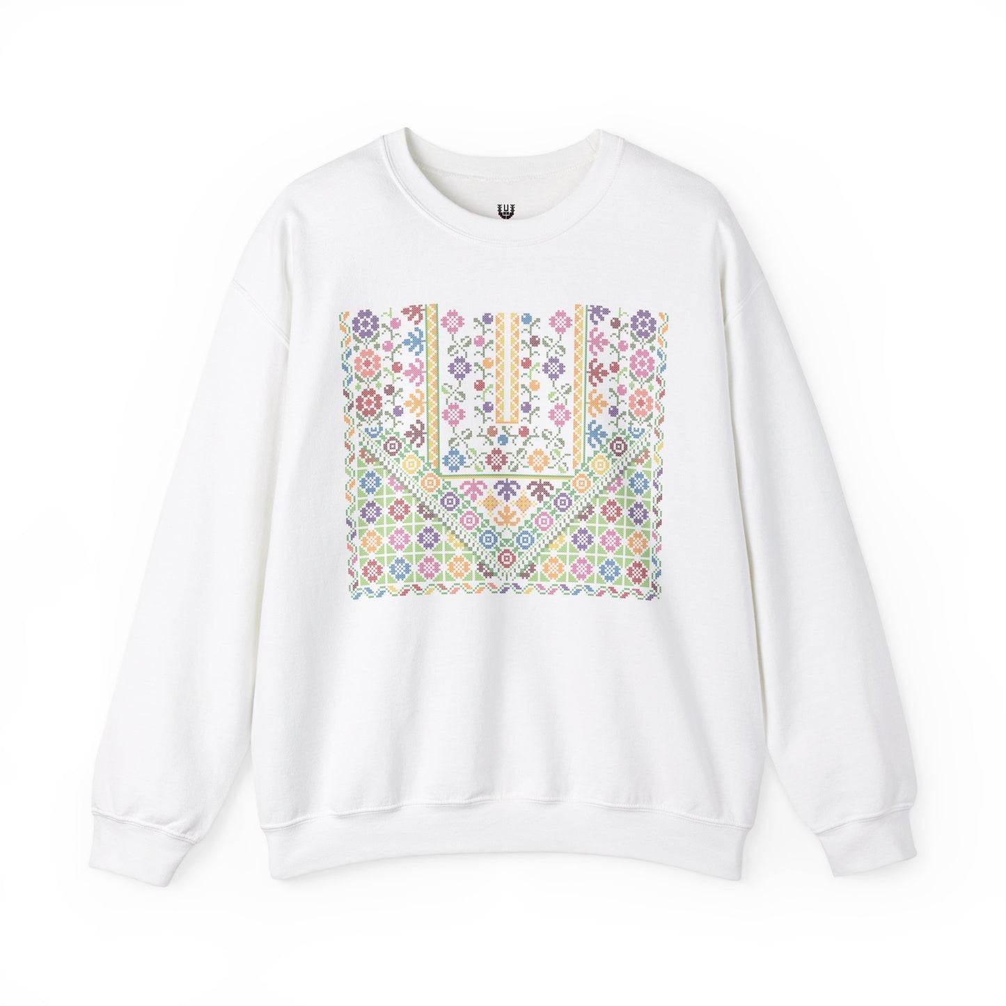 Jersulem Chest Panel- Palestinian Thobe Design (Garden)- Crewneck Sweatshirt.