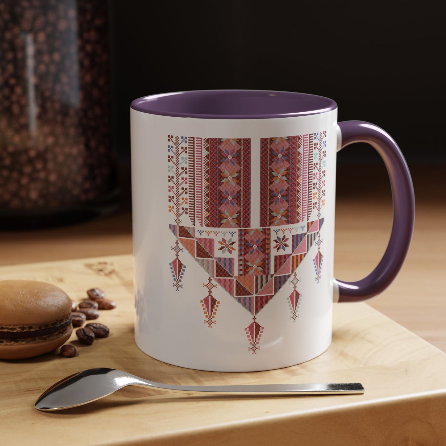 Gaza Chest Panel(2) Mug, Pinkish, A Sip of Palestinian Heritage.