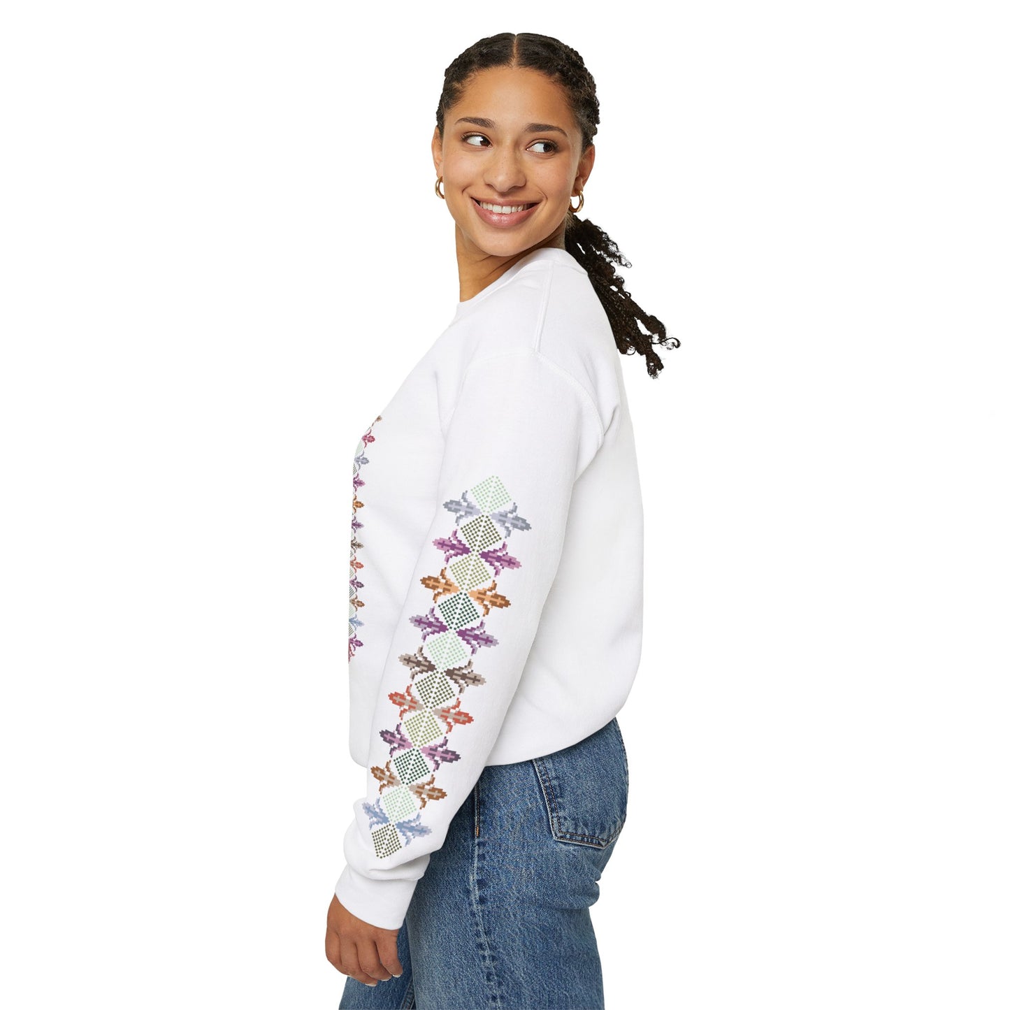 Hebron Garden "Floral" Chest Panel- Palestinian Thobe Design- Crewneck Sweatshirt.