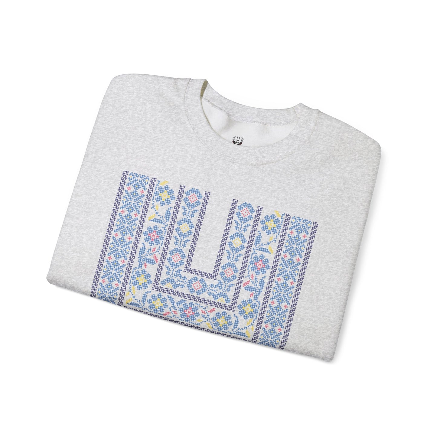 Ramallah Chest Panel- Blue 1980 Thobe, Palestinian Thobe Design- Crewneck Sweatshirt.