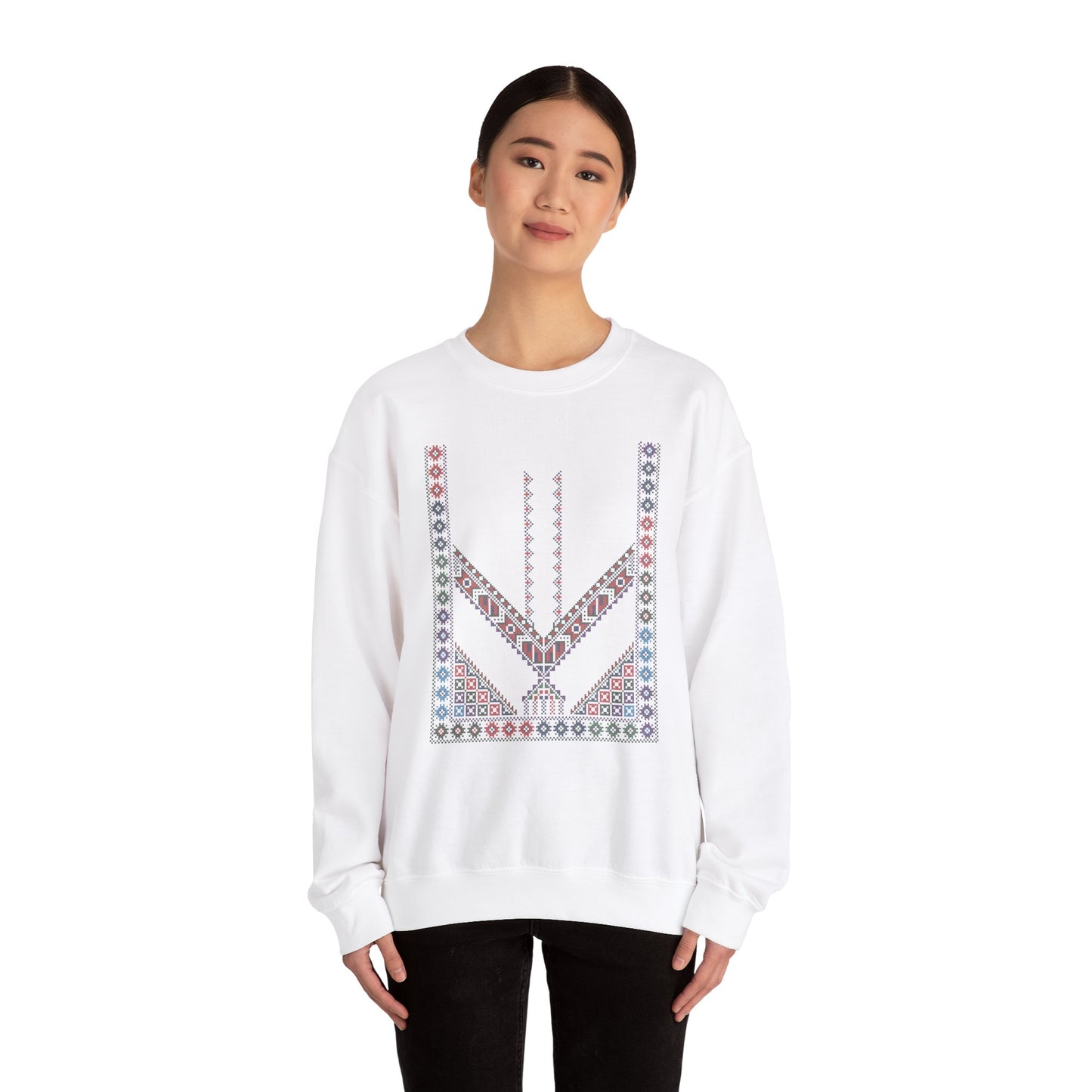 Tulkaram "Stones of the Home" Chest Panel- Palestinian Thobe Design- Crewneck Sweatshirt.