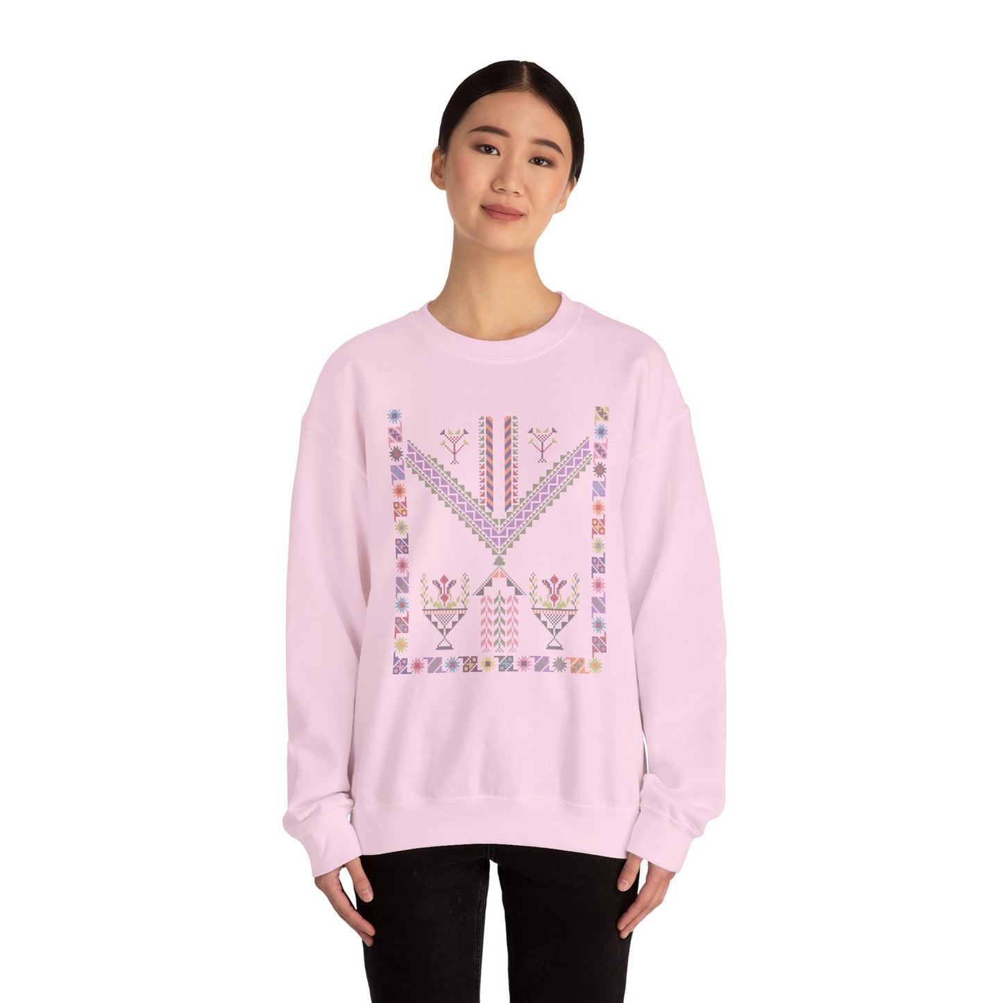 Tulkaram "Plant Pot" Chest Panel- Palestinian Thobe Design- Crewneck Sweatshirt.