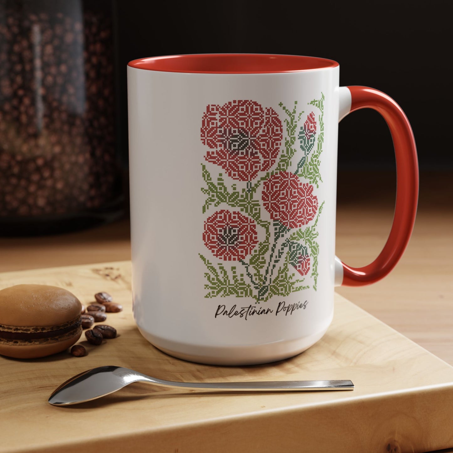 Palestinian Poppies Mug, A Sip of Palestinian Heritage.