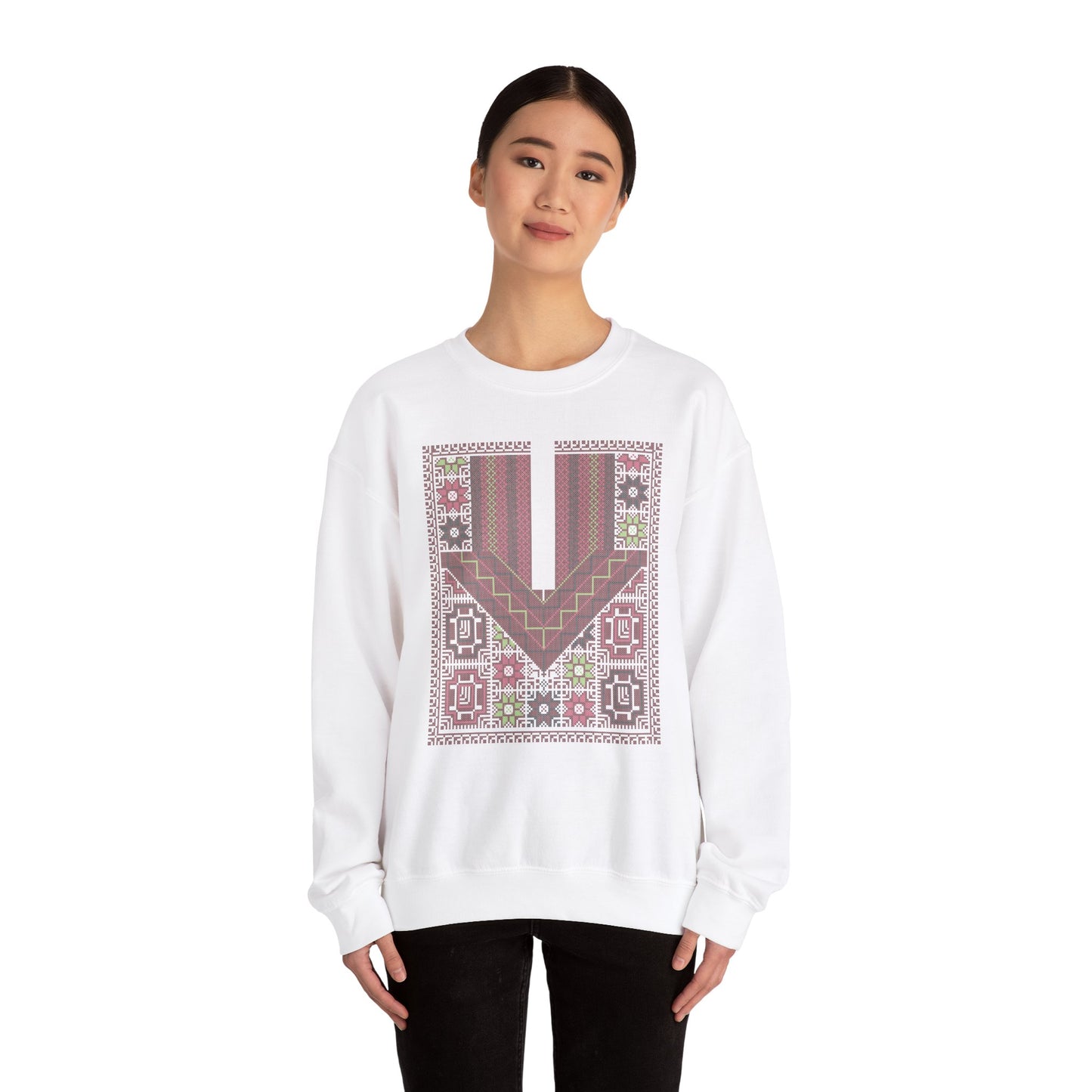 Ramallah Chest Panel- Palestinian Thobe Design (Second)- Crewneck Sweatshirt.