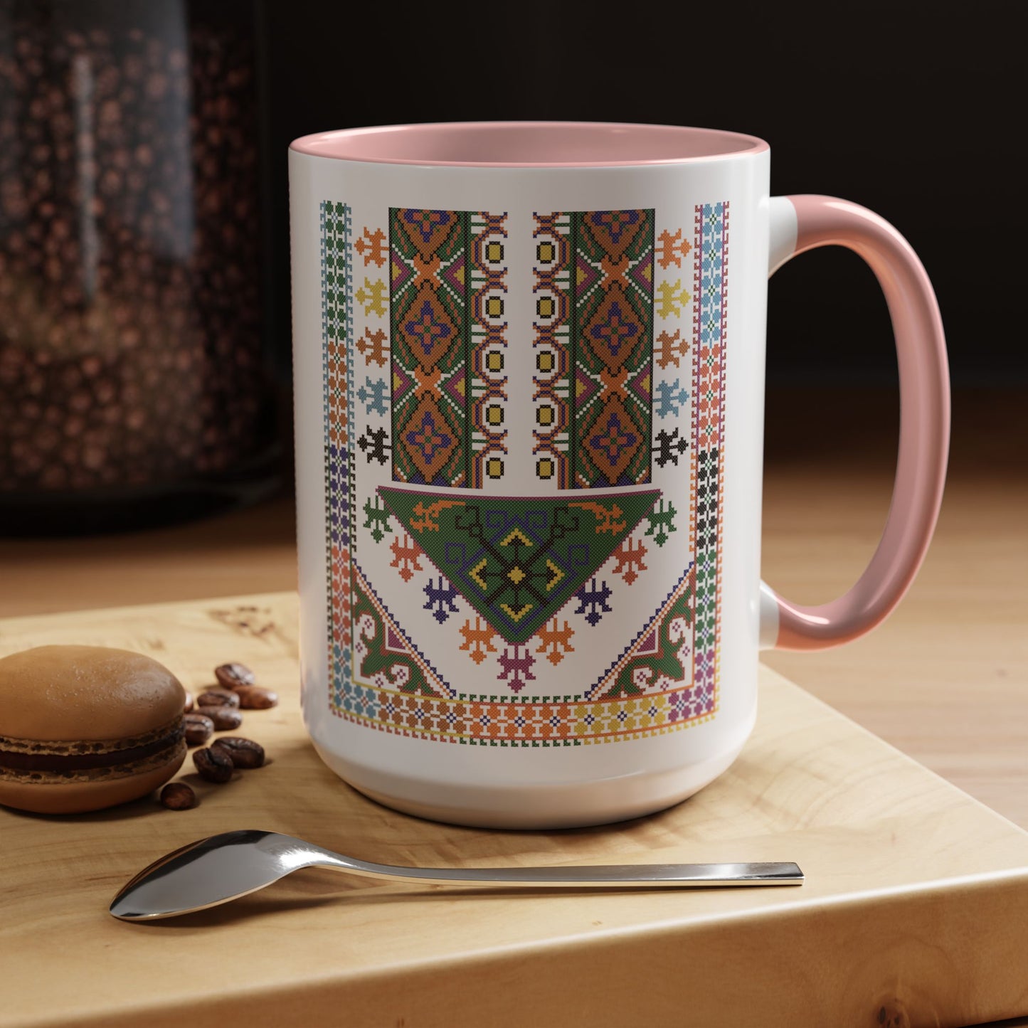 "Basil" Tulkaram Chest Panel Mug,  A Sip of Palestinian Heritage.