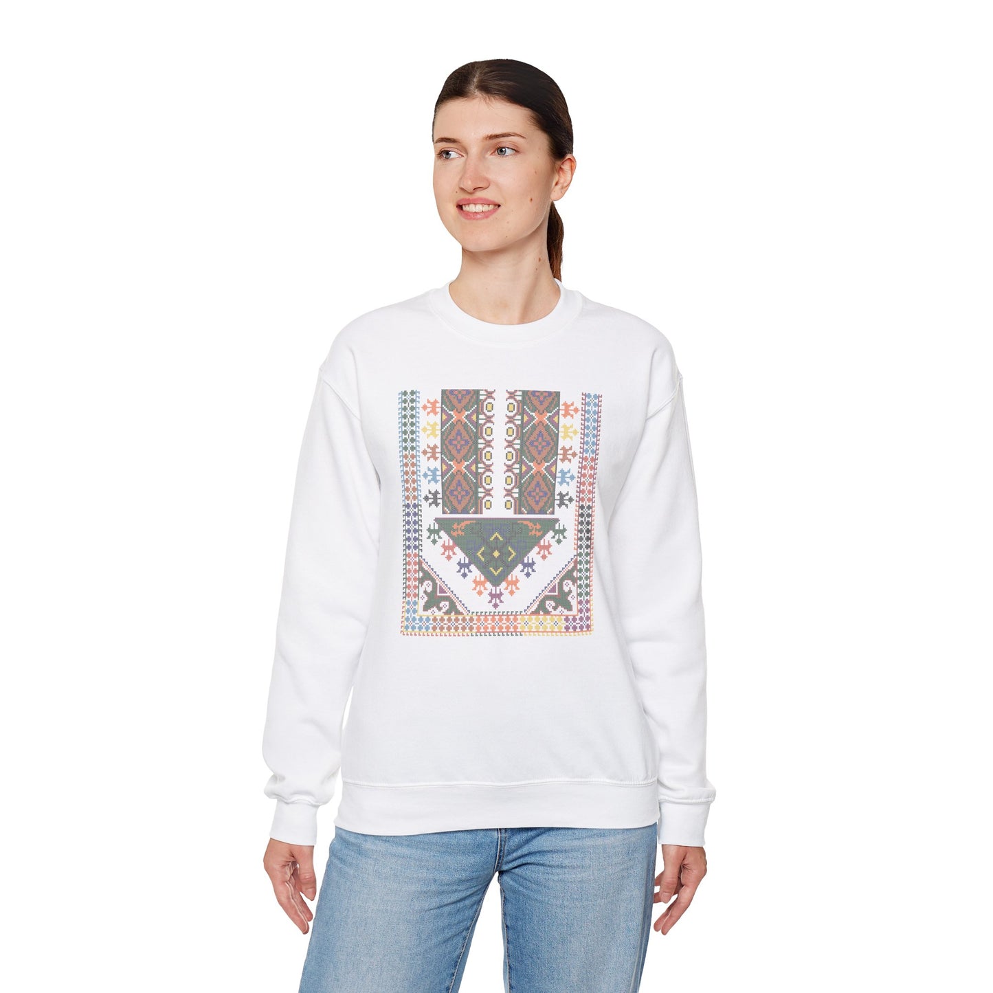 Tulkaram "Basil" Chest Panel- Palestinian Thobe Design- Crewneck Sweatshirt.