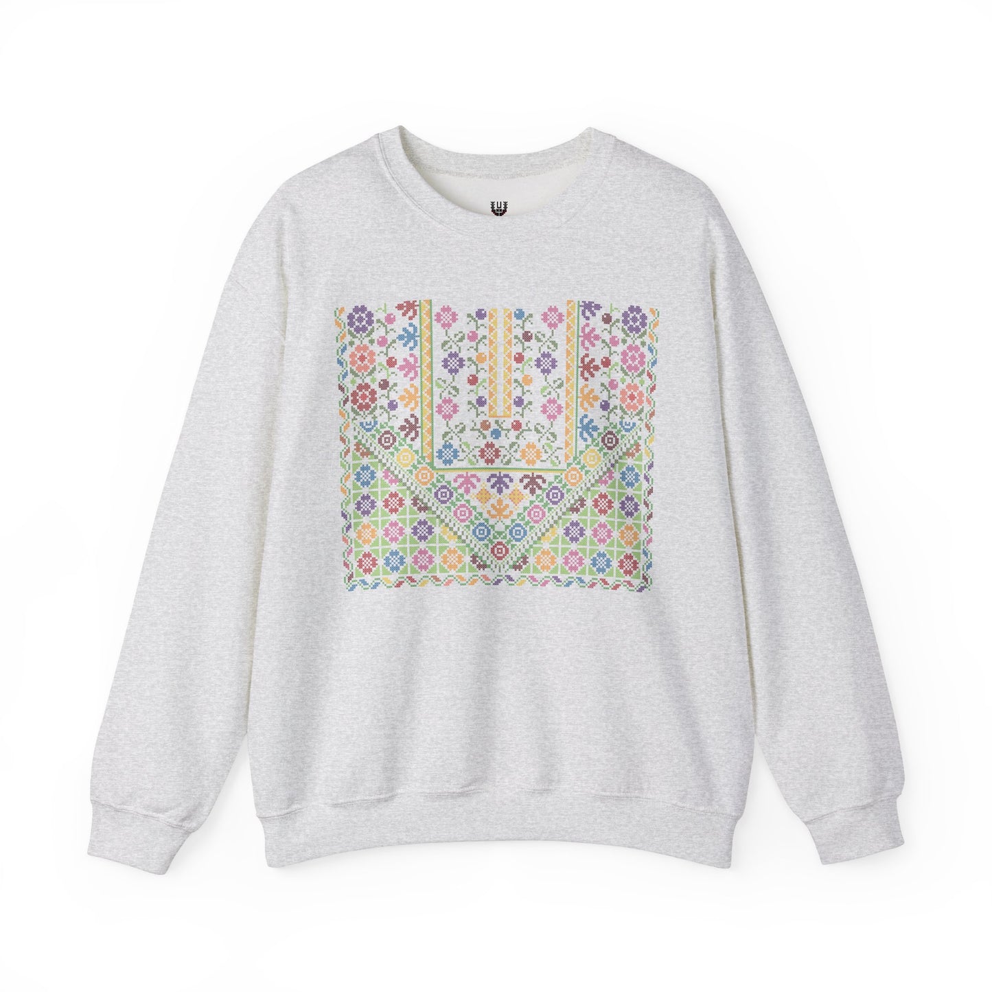 Jersulem Chest Panel- Palestinian Thobe Design (Garden)- Crewneck Sweatshirt.