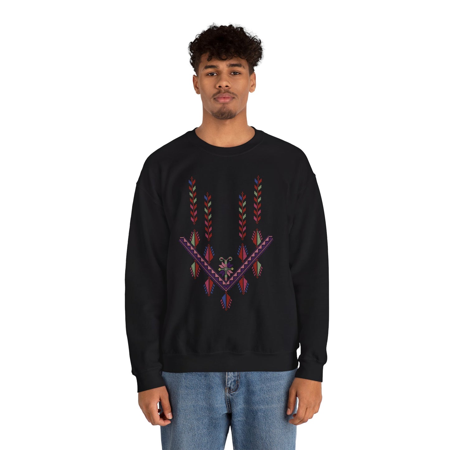 Gaza Chest Panel- Palestinian Thobe Design (4)- Crewneck Sweatshirt.