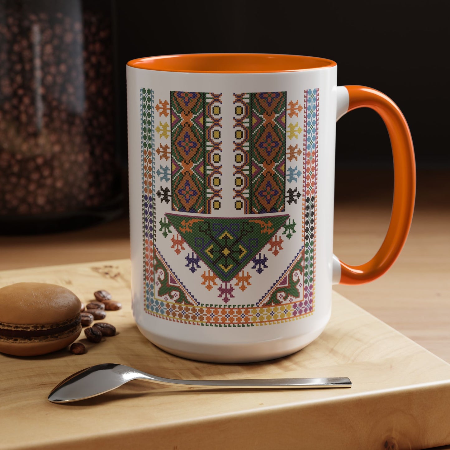 "Basil" Tulkaram Chest Panel Mug,  A Sip of Palestinian Heritage.