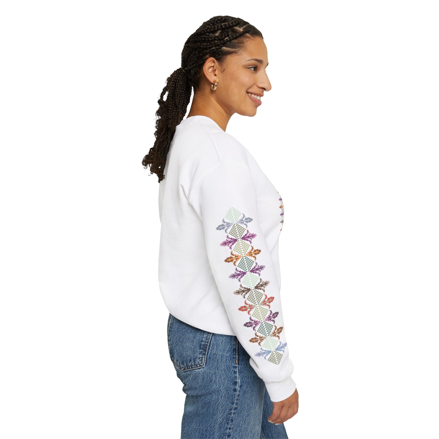 Hebron Garden "Floral" Chest Panel- Palestinian Thobe Design- Crewneck Sweatshirt.