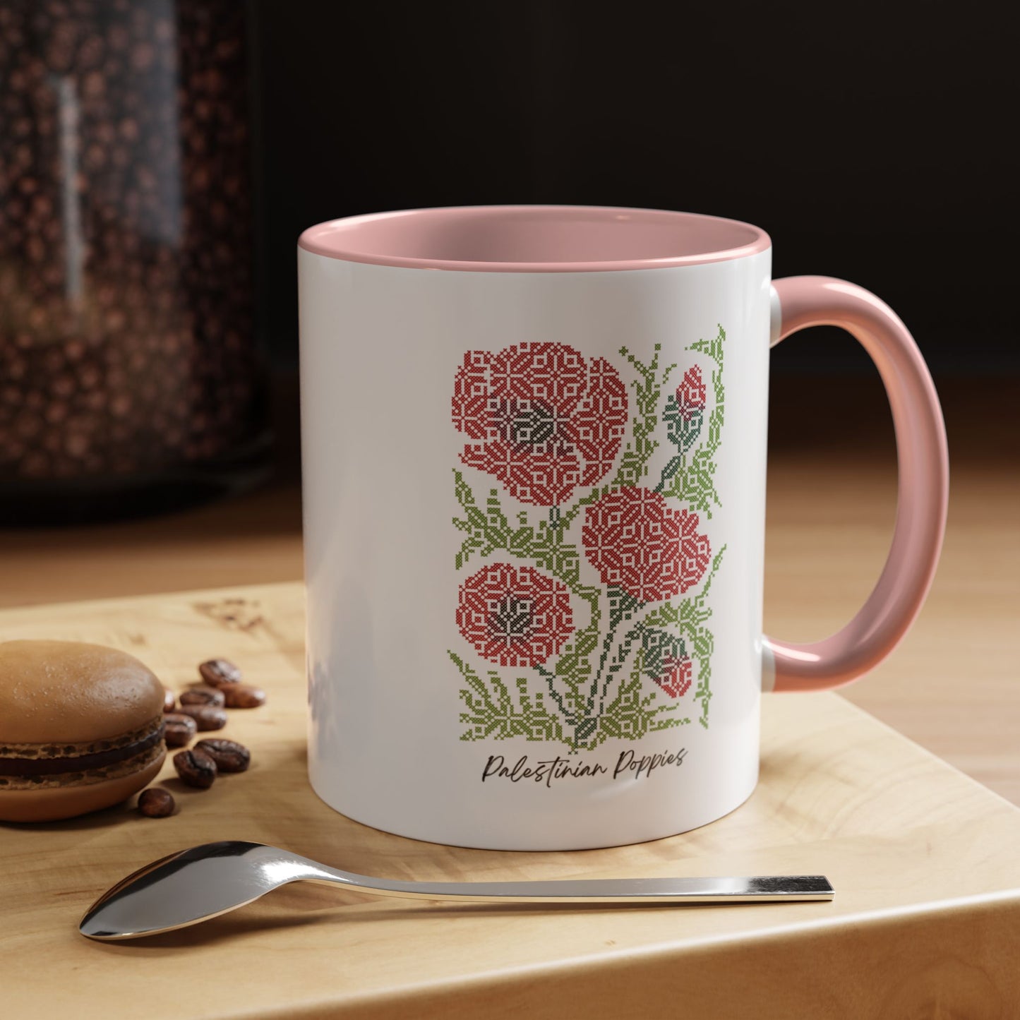 Palestinian Poppies Mug, A Sip of Palestinian Heritage.