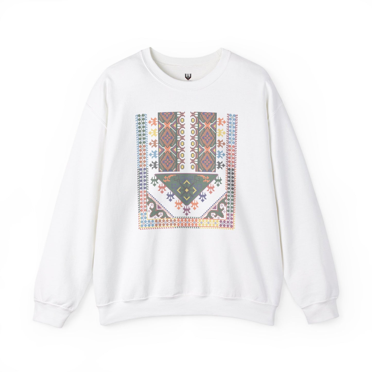 Tulkaram "Basil" Chest Panel- Palestinian Thobe Design- Crewneck Sweatshirt.