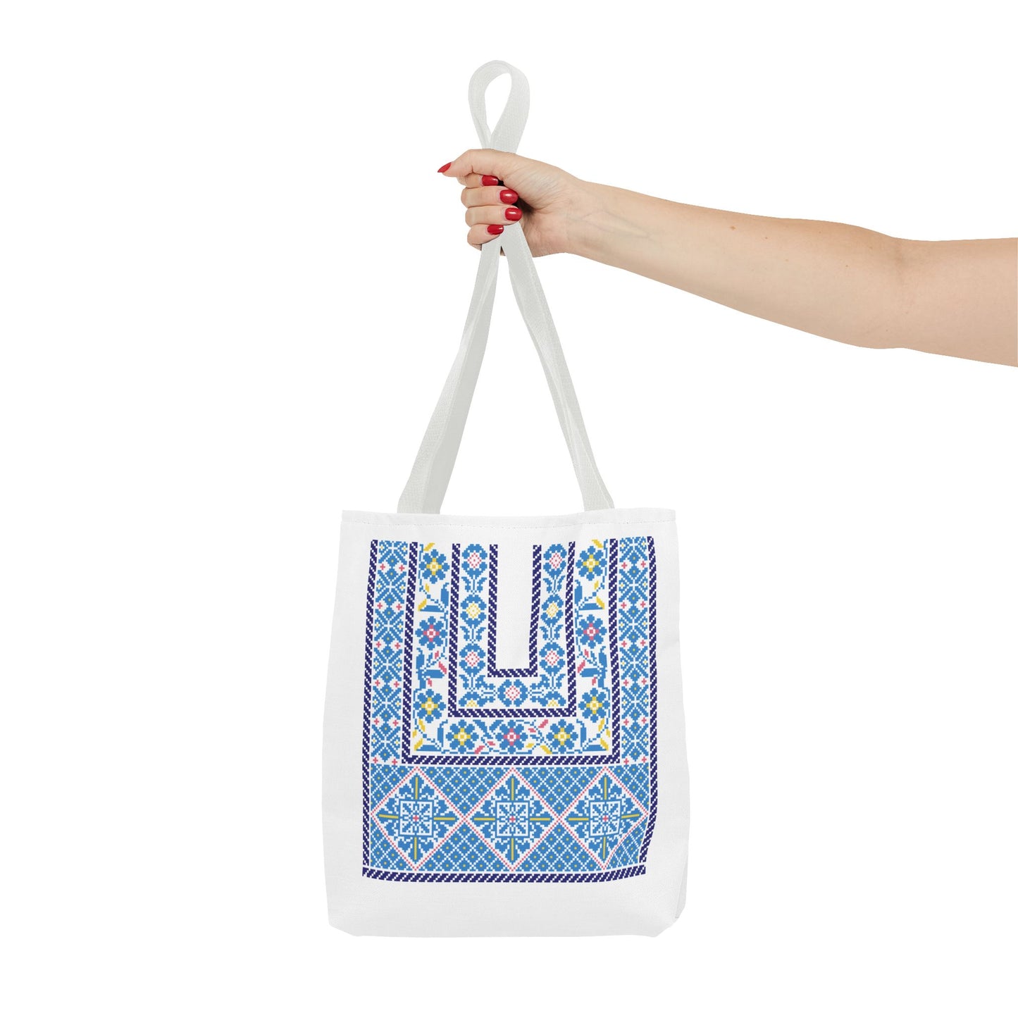 Ramallah Chest Panel Tote Bag (Blue, 1980 Thobe) – Carry Your Heritage with Style.