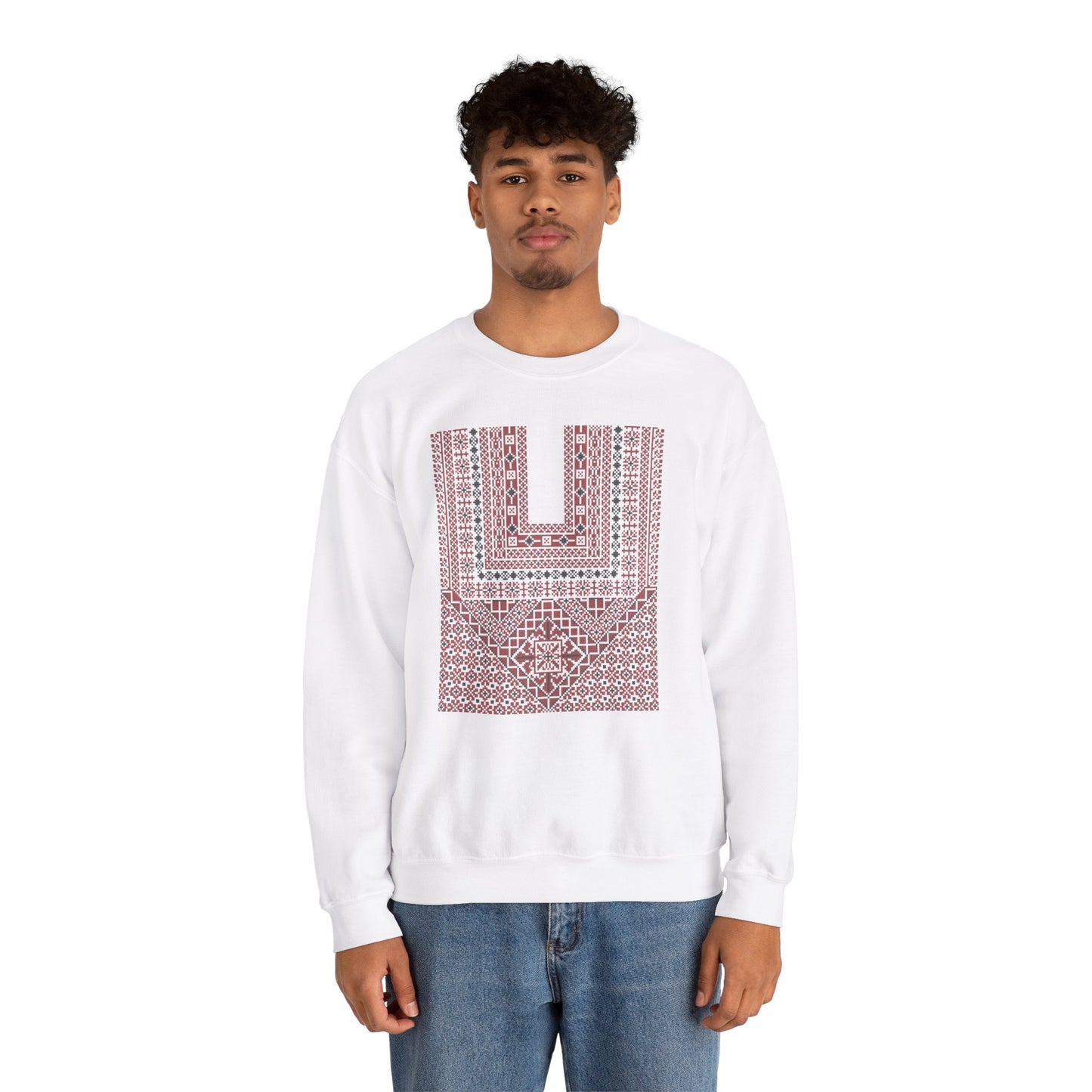 Ramallah Chest Panel- Palestinian Thobe Design (Third)- Crewneck Sweatshirt.