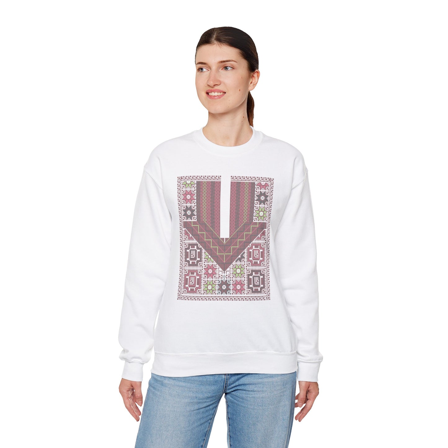 Ramallah Chest Panel- Palestinian Thobe Design (Second)- Crewneck Sweatshirt.