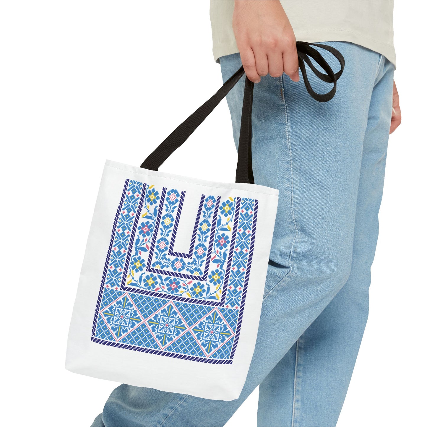 Ramallah Chest Panel Tote Bag (Blue, 1980 Thobe) – Carry Your Heritage with Style.