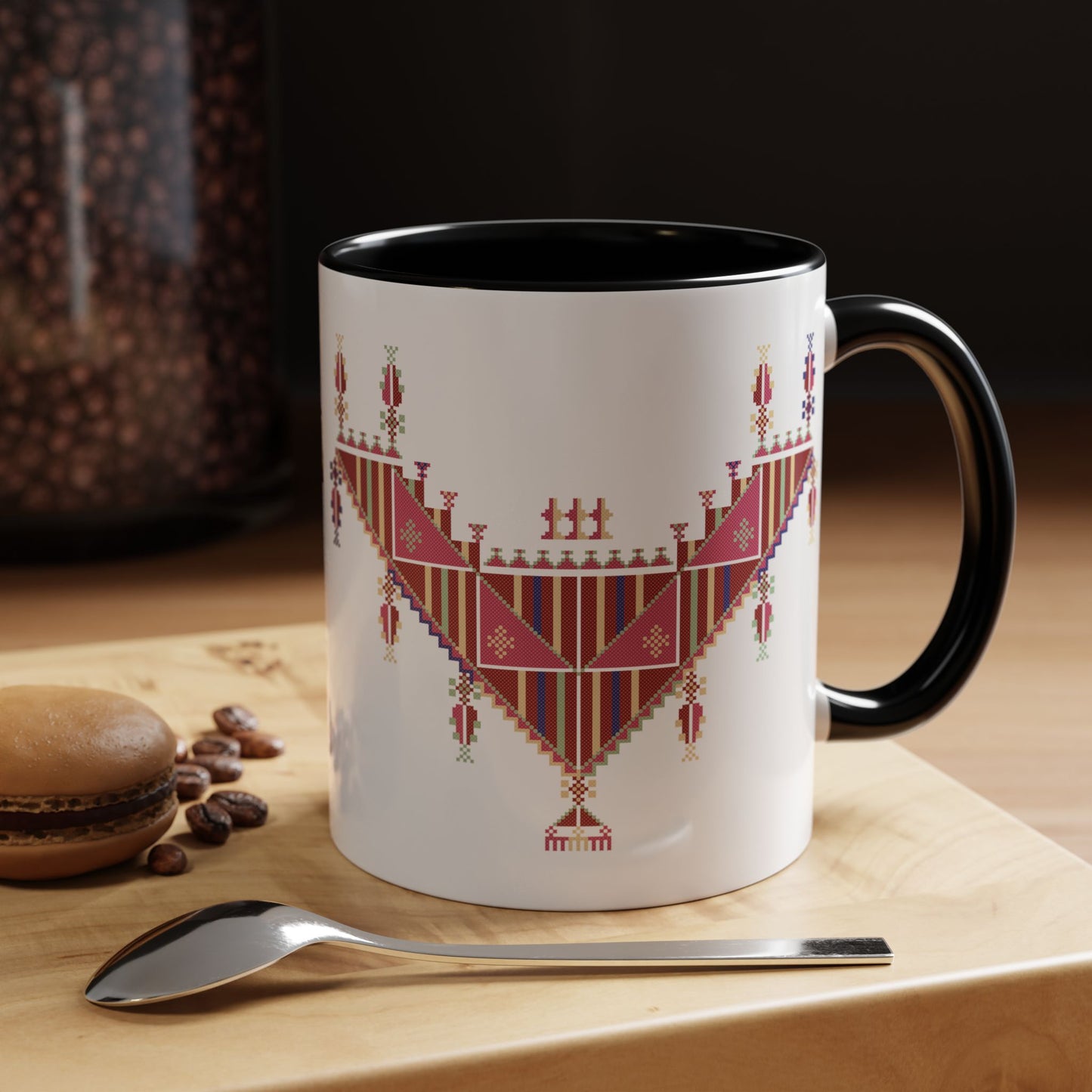 Gaza Chest Panel Mugs, old thobe (3), A Sip of Palestinian Heritage.