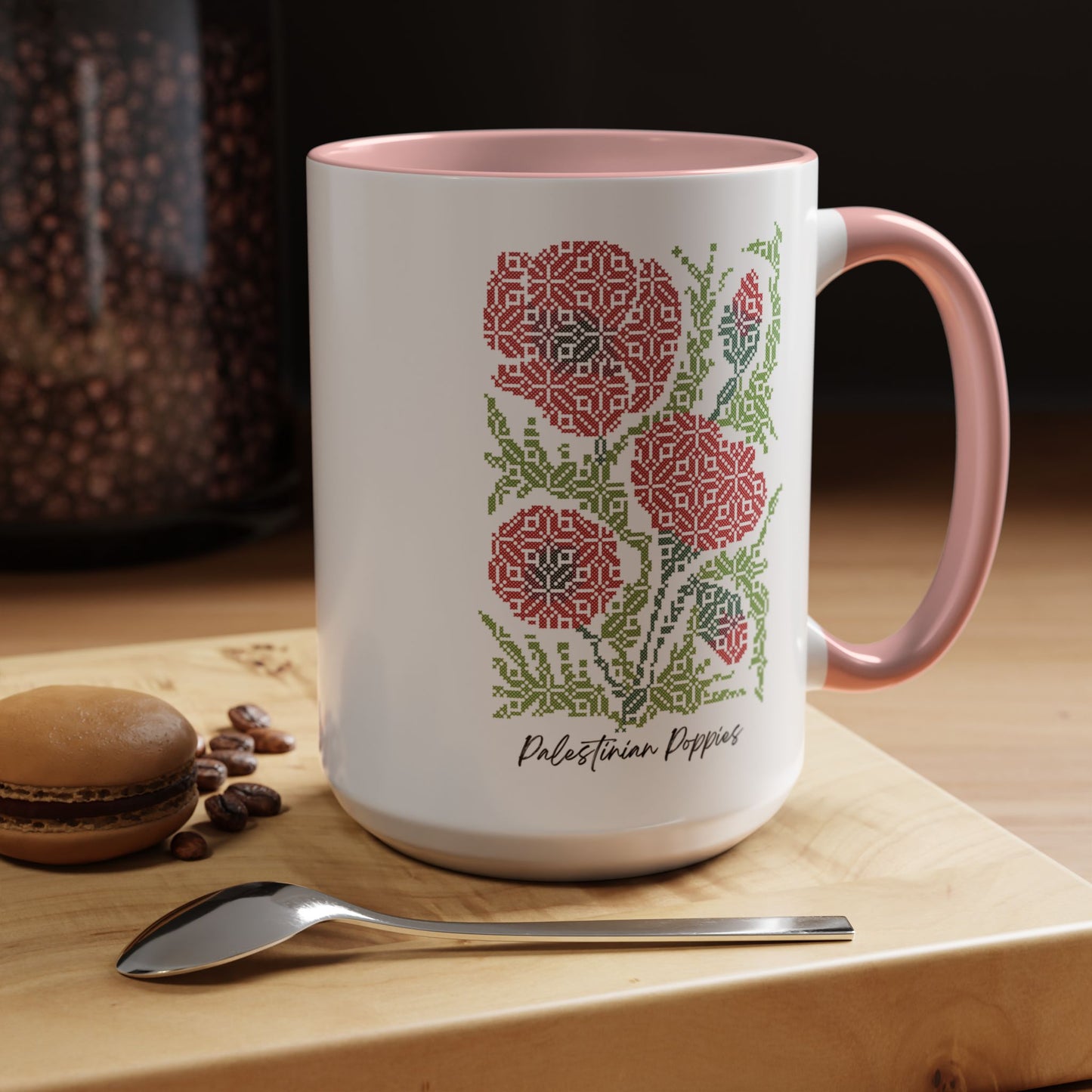 Palestinian Poppies Mug, A Sip of Palestinian Heritage.