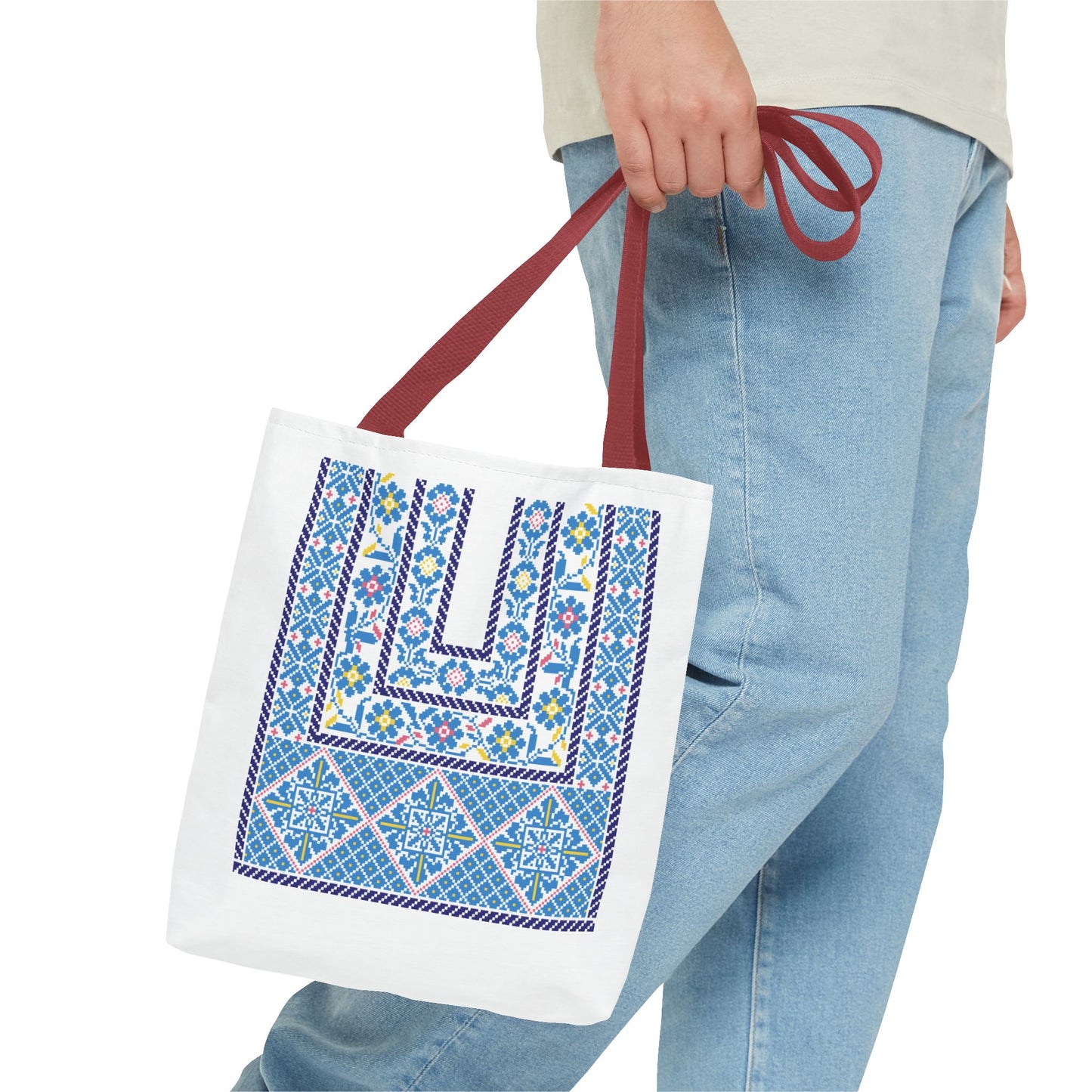 Ramallah Chest Panel Tote Bag (Blue, 1980 Thobe) – Carry Your Heritage with Style.