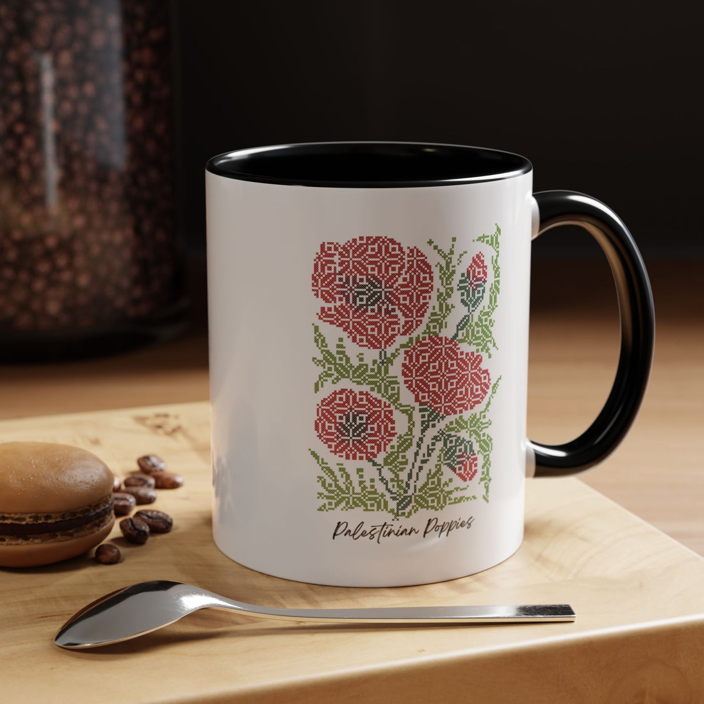 Palestinian Poppies Mug, A Sip of Palestinian Heritage.