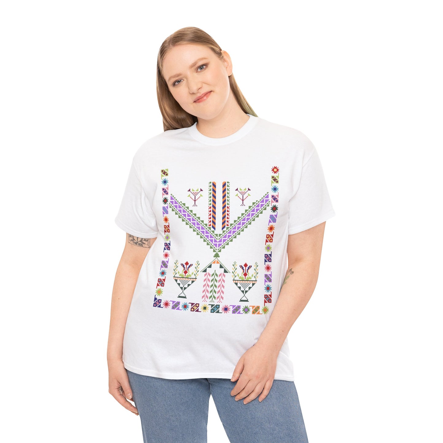 Tulkaram Chest Panel T-Shirt, Palestinian Chest Panel from Old Thobe Heritage Design