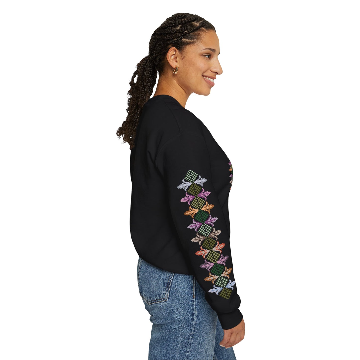 Hebron Garden "Floral" Chest Panel- Palestinian Thobe Design- Crewneck Sweatshirt.