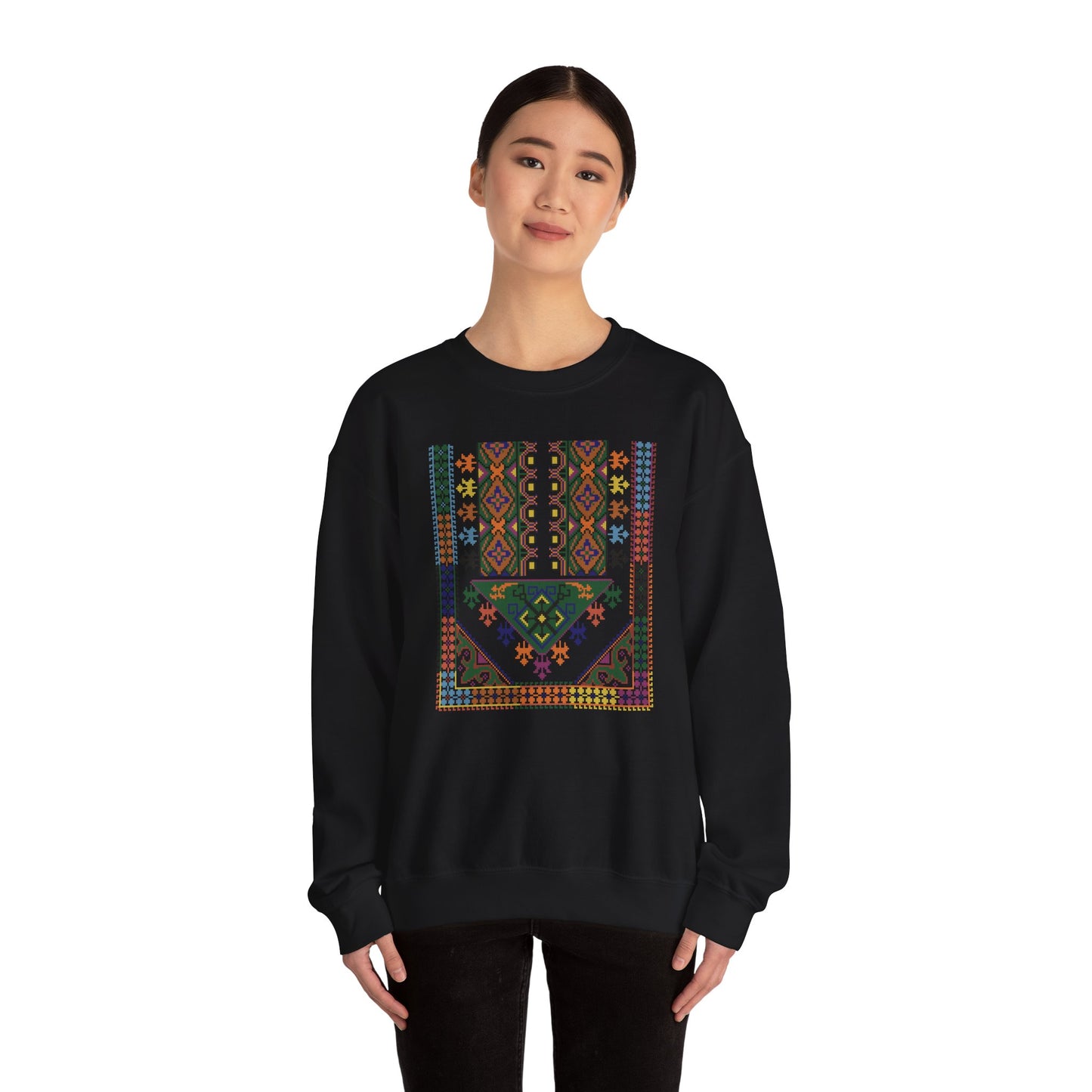 Tulkaram "Basil" Chest Panel- Palestinian Thobe Design- Crewneck Sweatshirt.