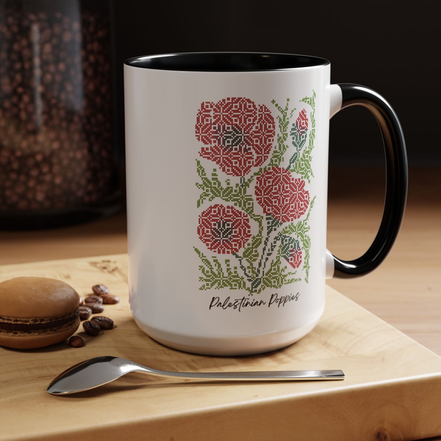 Palestinian Poppies Mug, A Sip of Palestinian Heritage.