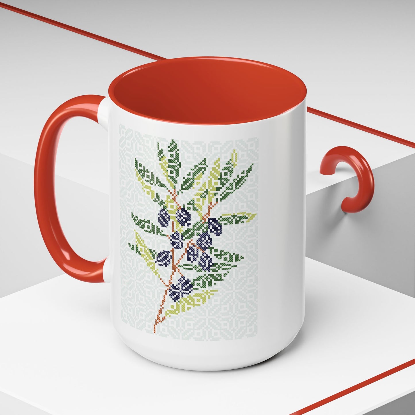 Palestinian Olive Branch Mug, A Sip of Palestinian Heritage.