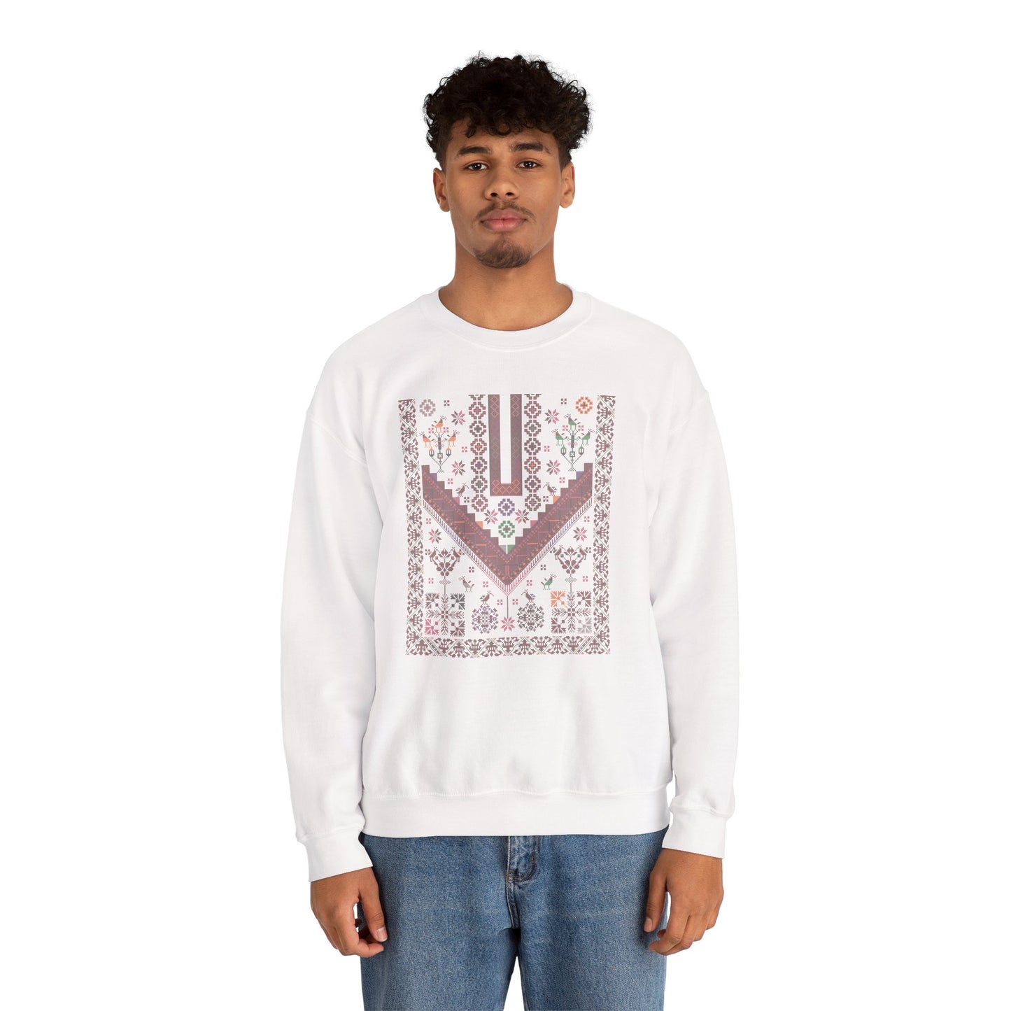 Jersulem Chest Panel- Palestinian Thobe Design (Lifta and Deir Yaseen)- Crewneck Sweatshirt.