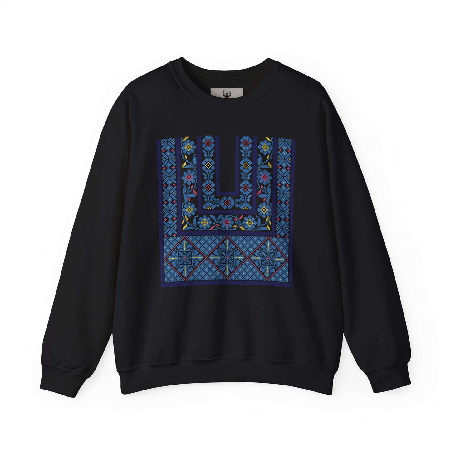 Ramallah Chest Panel- Blue 1980 Thobe, Palestinian Thobe Design- Crewneck Sweatshirt.