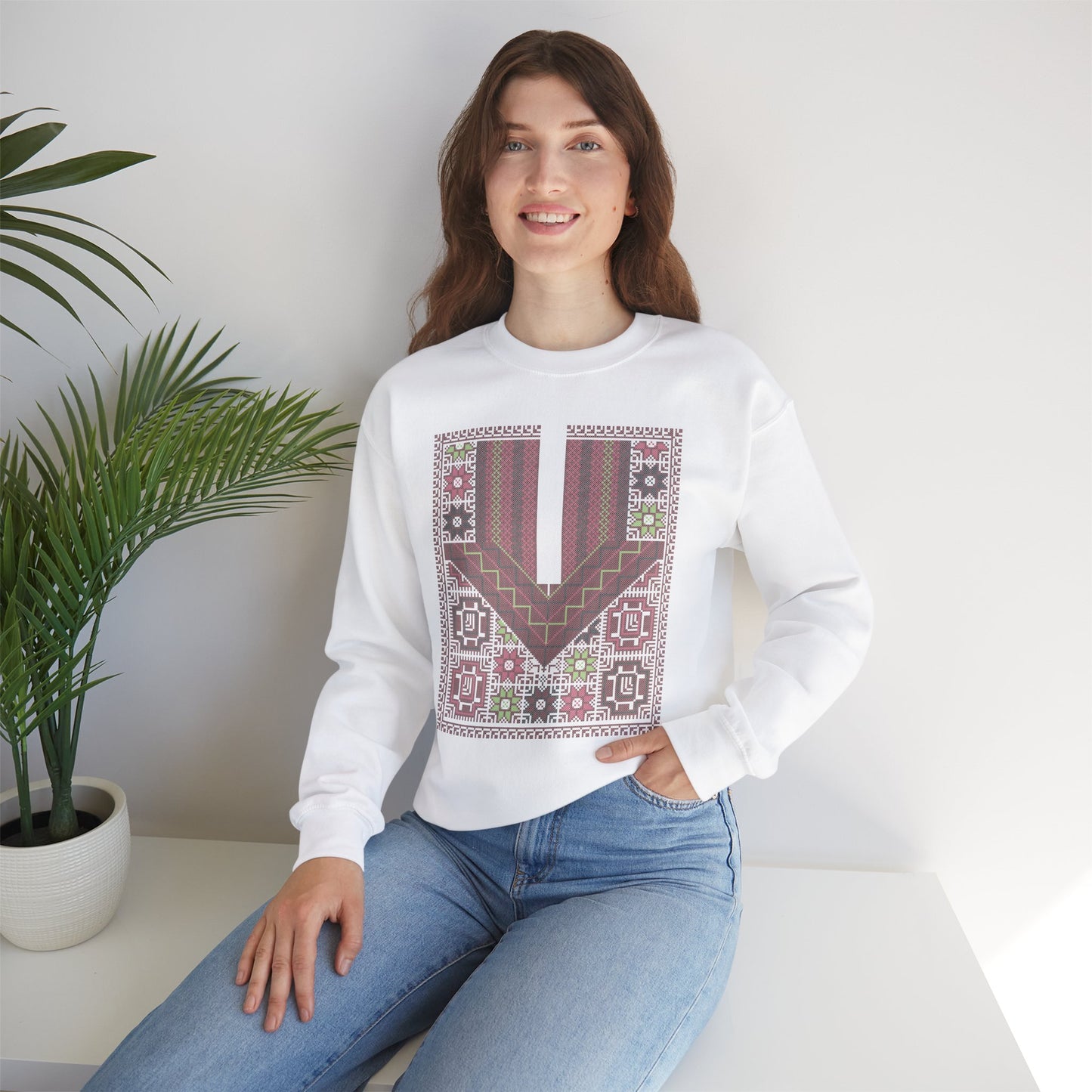 Ramallah Chest Panel- Palestinian Thobe Design (Second)- Crewneck Sweatshirt.