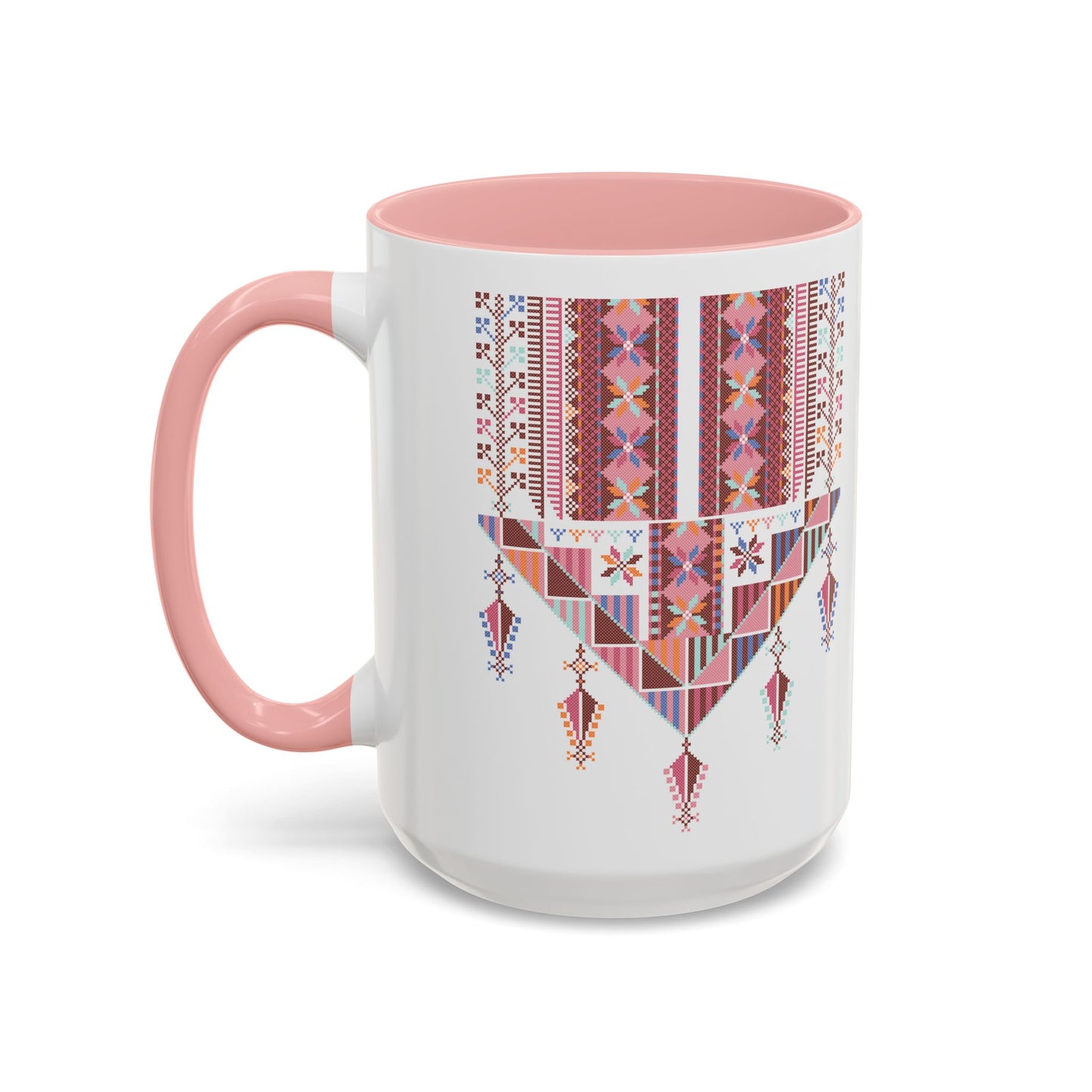 Gaza Chest Panel(2) Mug, Pinkish, A Sip of Palestinian Heritage.