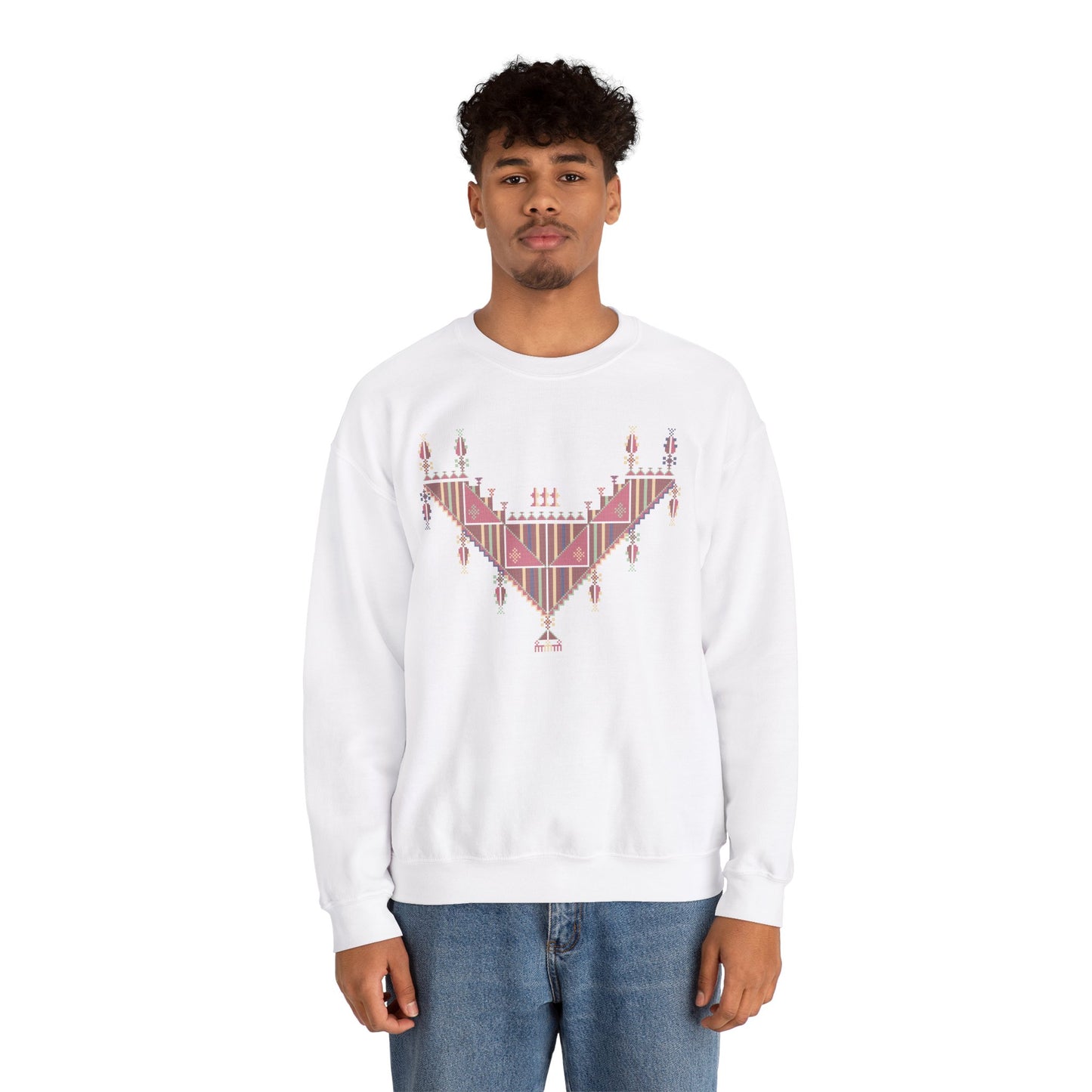 Gaza Chest Panel- Palestinian Thobe Design (3)- Crewneck Sweatshirt.