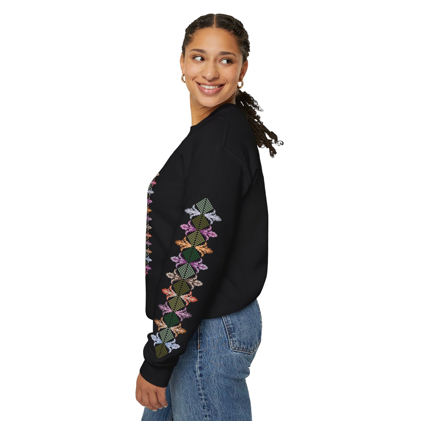 Hebron Garden "Floral" Chest Panel- Palestinian Thobe Design- Crewneck Sweatshirt.