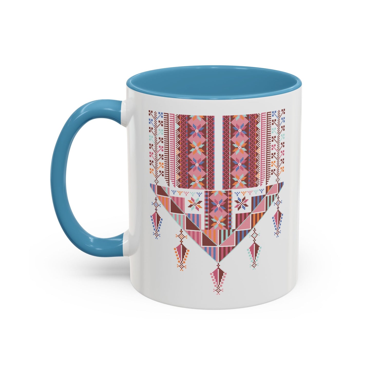 Gaza Chest Panel(2) Mug, Pinkish, A Sip of Palestinian Heritage.