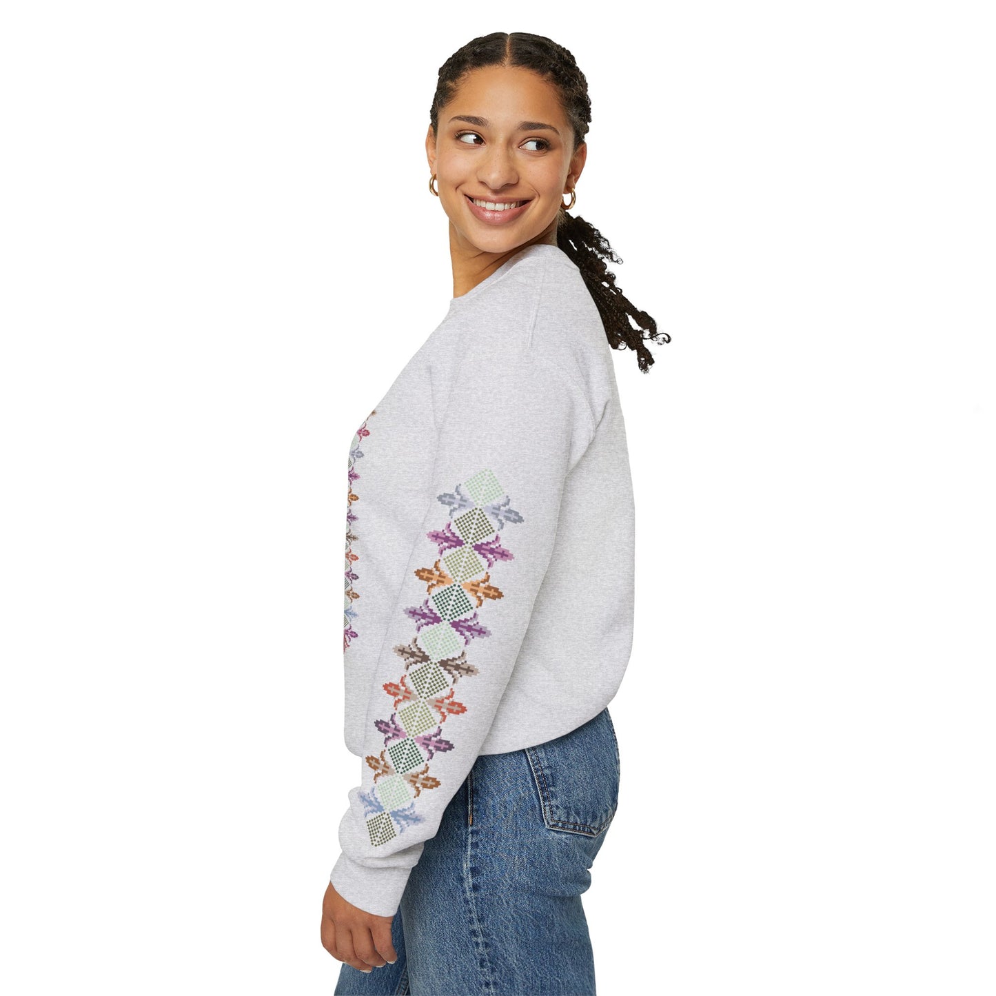 Hebron Garden "Floral" Chest Panel- Palestinian Thobe Design- Crewneck Sweatshirt.