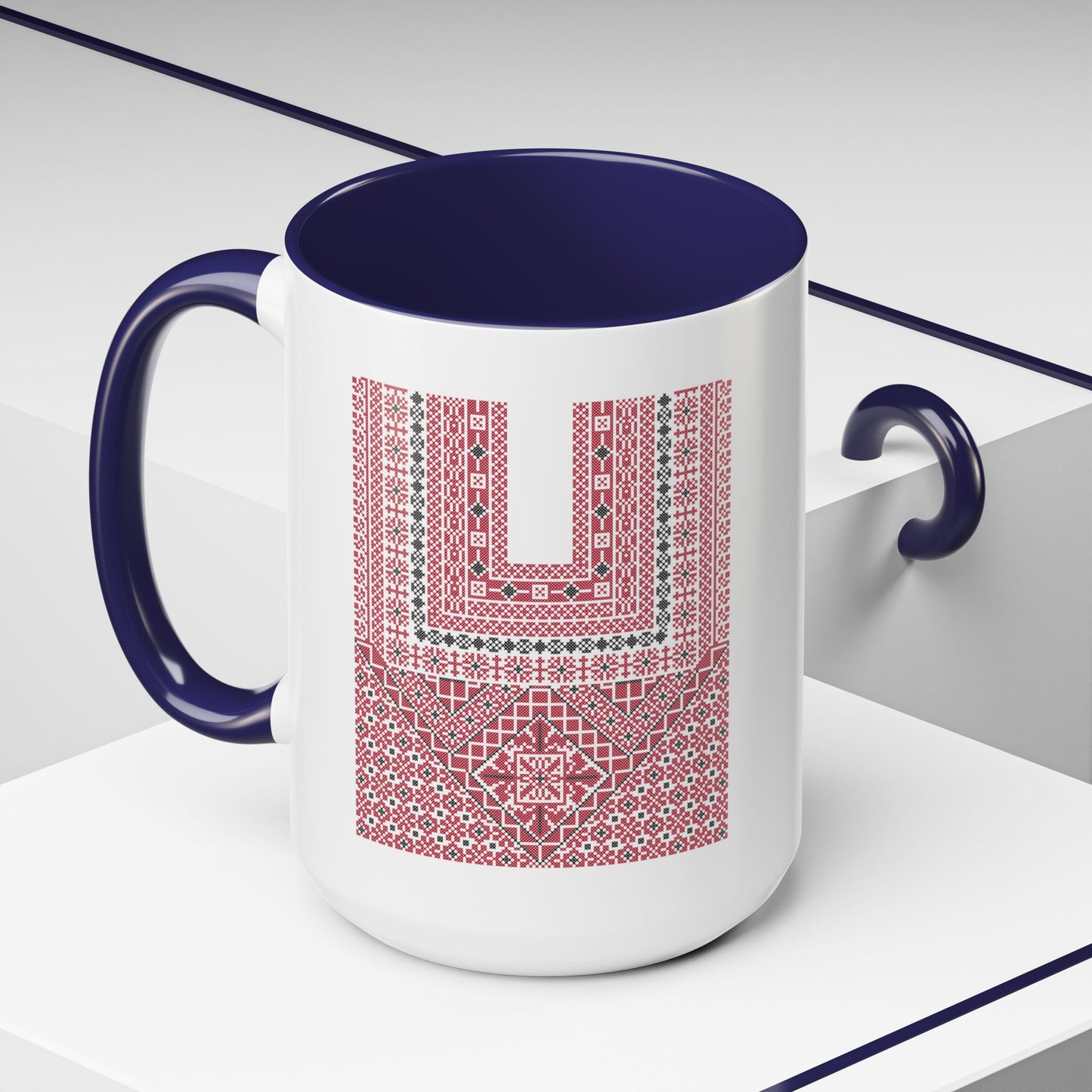 Ramallah Chest Panel, The Heritage Threads Mug (Third), A Sip of Palestinian Heritage.