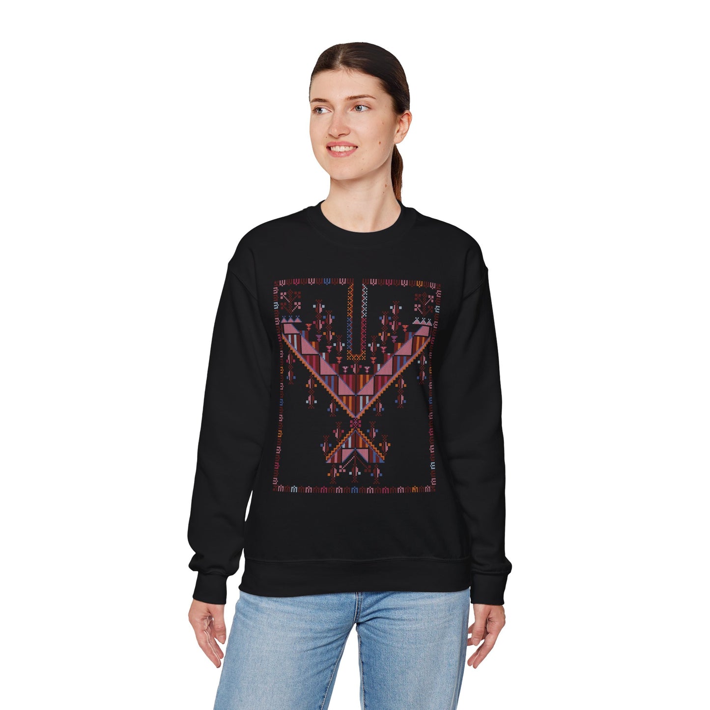 Gaza Chest Panel- Palestinian Thobe Design (1)- Crewneck Sweatshirt.