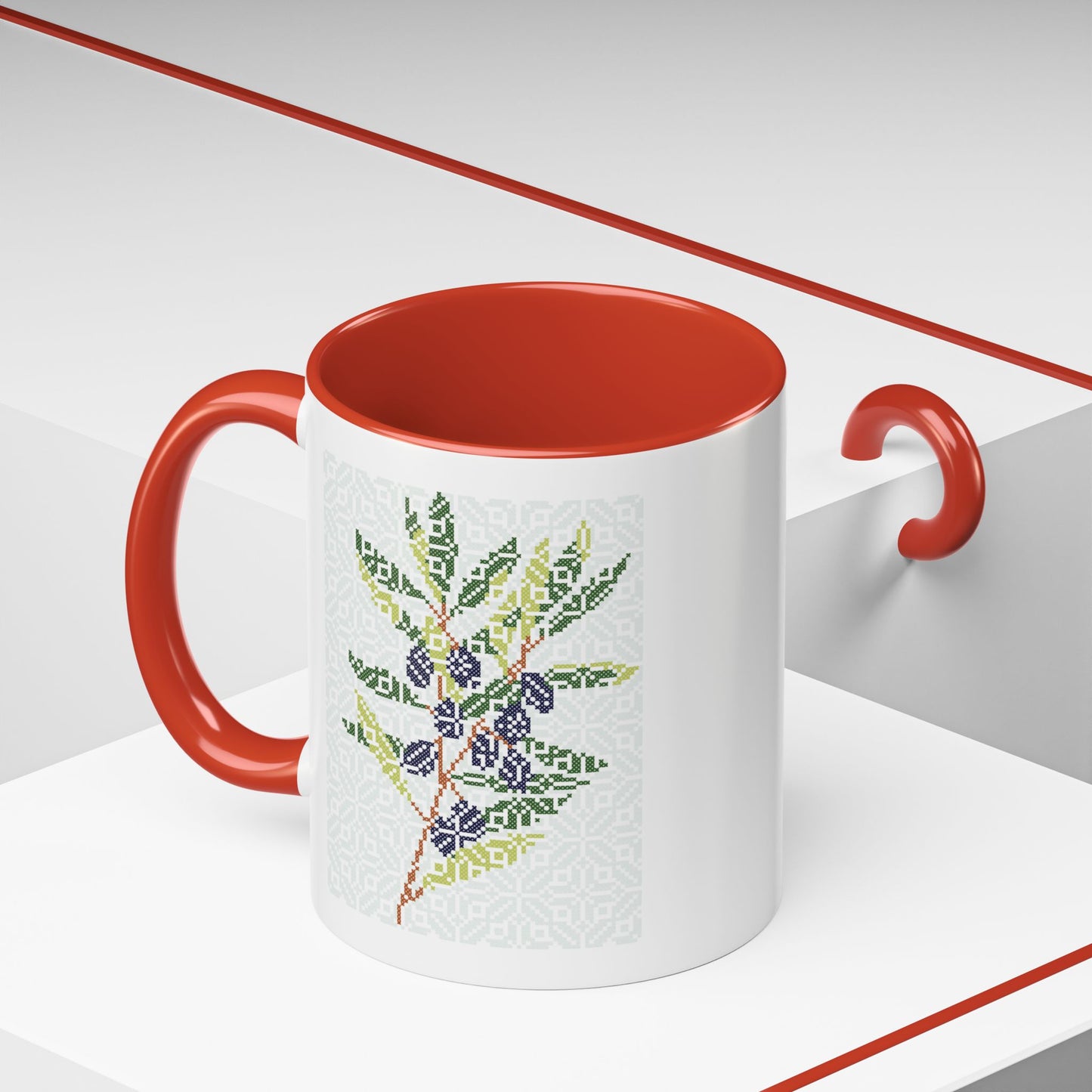 Palestinian Olive Branch Mug, A Sip of Palestinian Heritage.