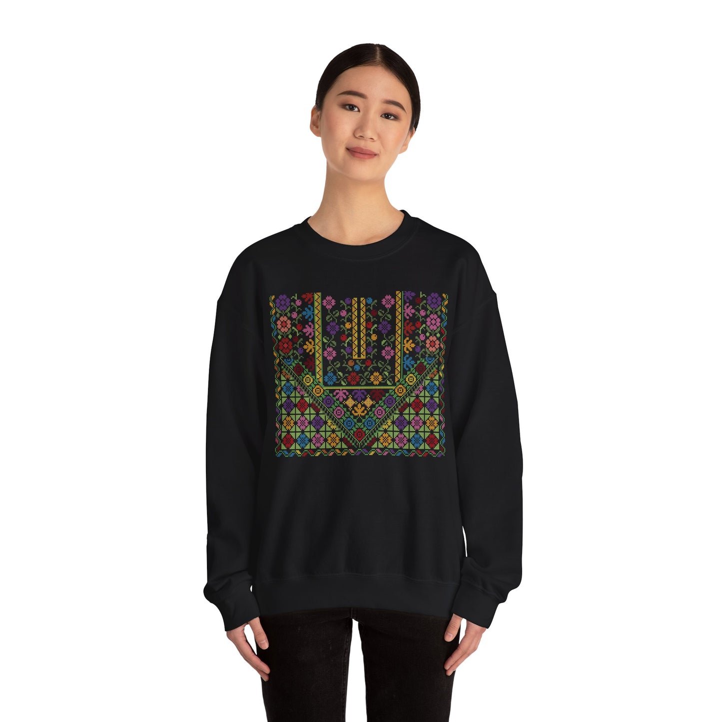 Jersulem Chest Panel- Palestinian Thobe Design (Garden)- Crewneck Sweatshirt.