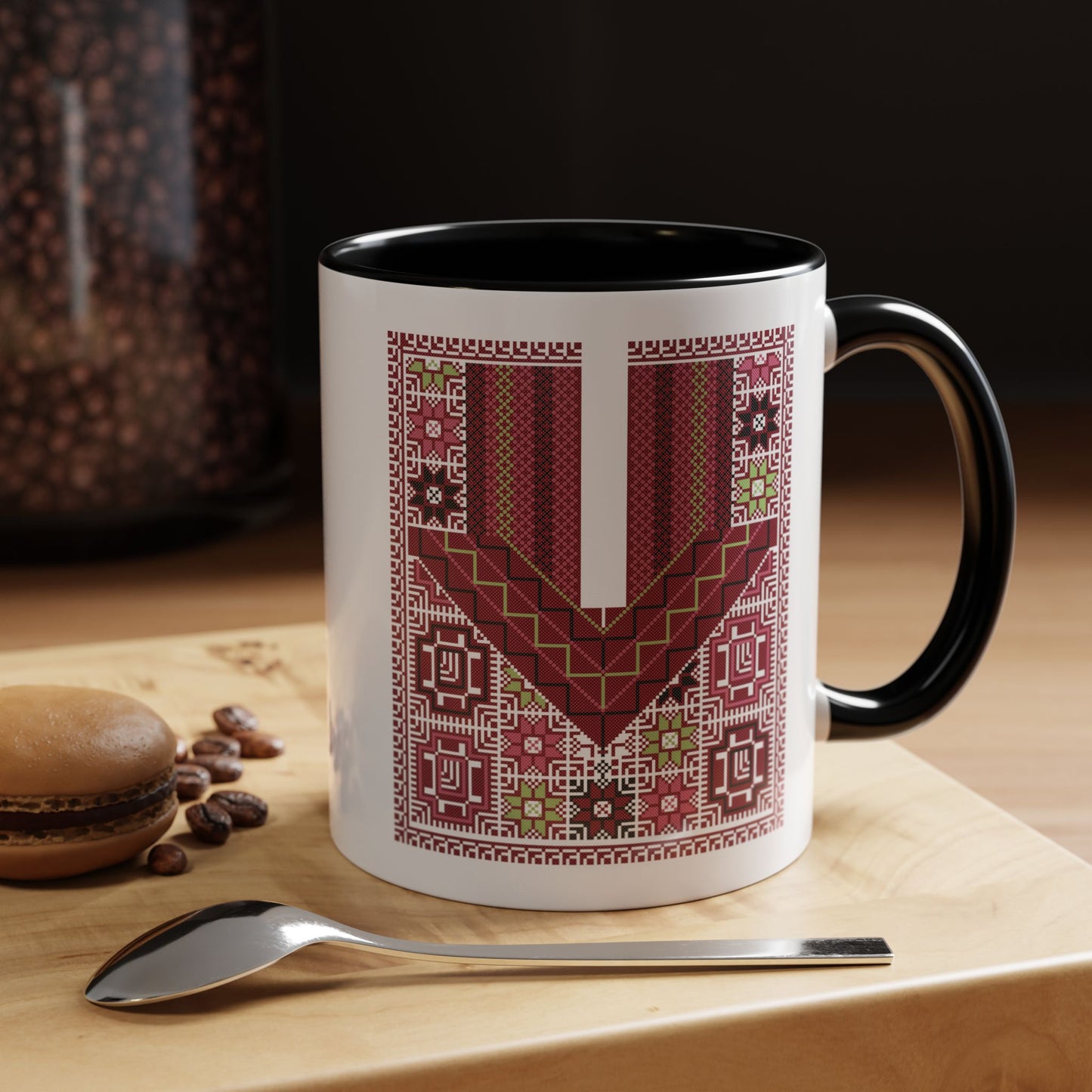 Ramallah Chest Panel, The Heritage Threads Mug (Second), A Sip of Palestinian Heritage.