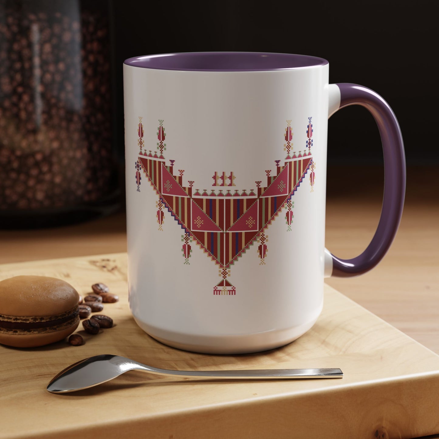 Gaza Chest Panel Mugs, old thobe (3), A Sip of Palestinian Heritage.