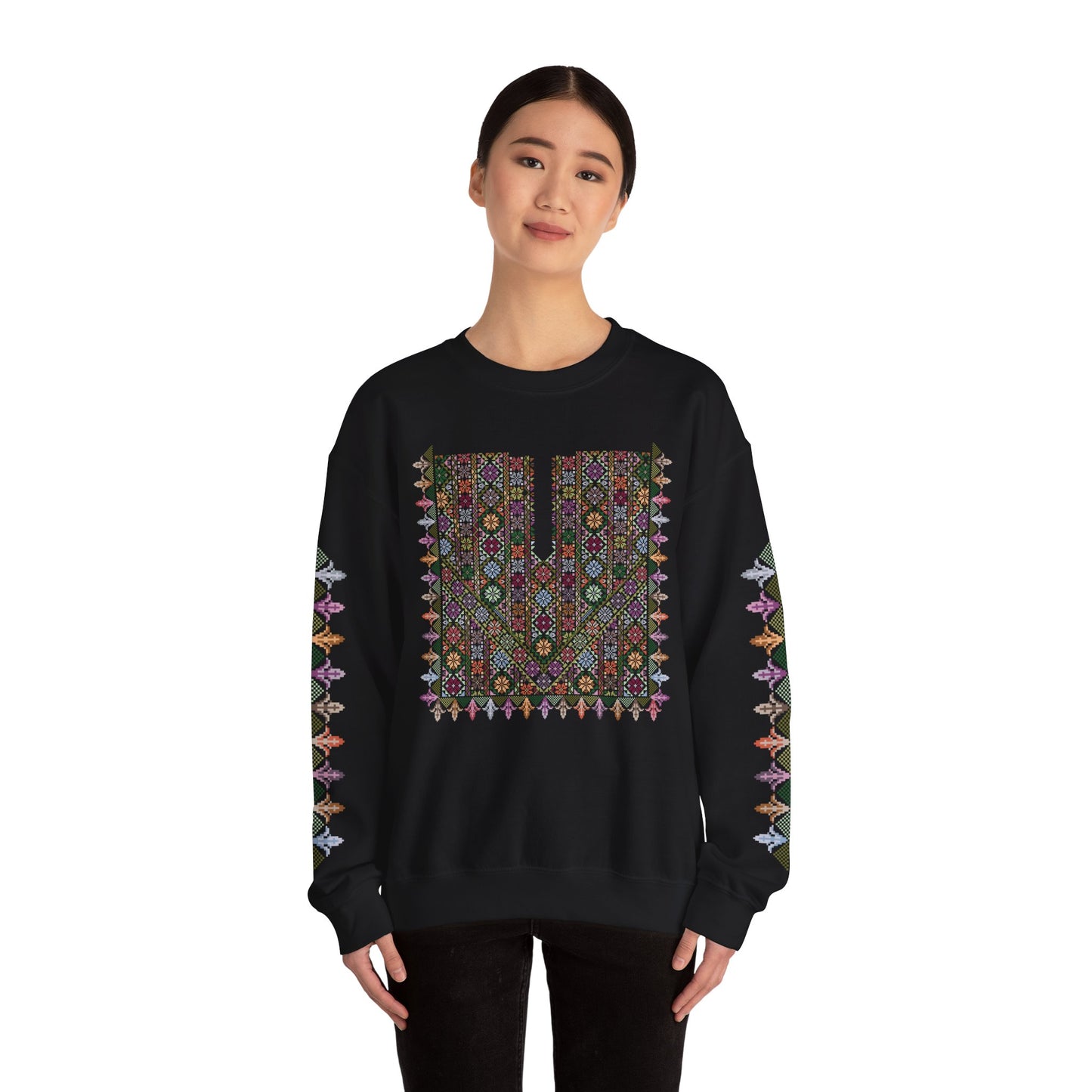 Hebron Garden "Floral" Chest Panel- Palestinian Thobe Design- Crewneck Sweatshirt.