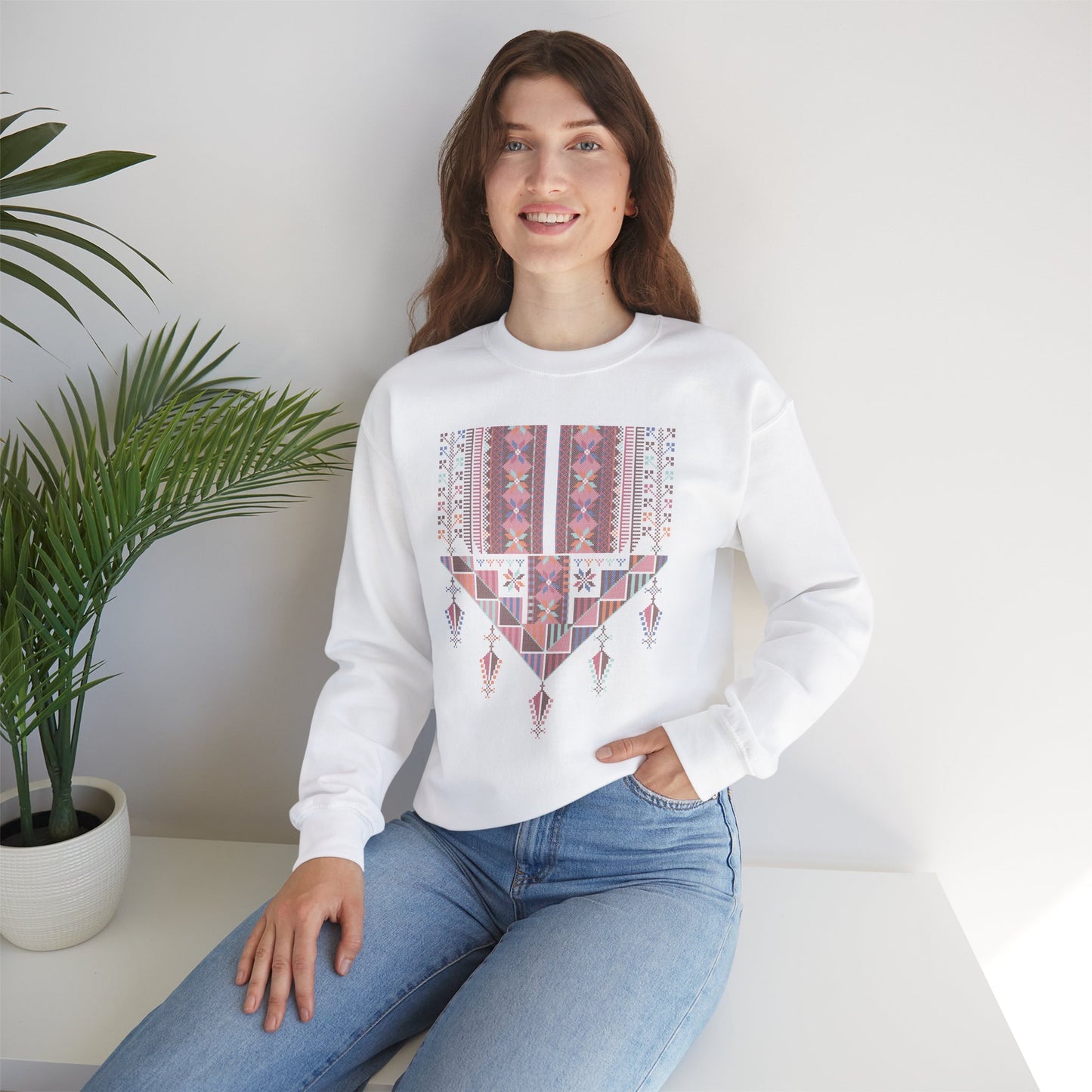 Gaza Chest Panel- Palestinian Thobe Design (2)- Crewneck Sweatshirt.