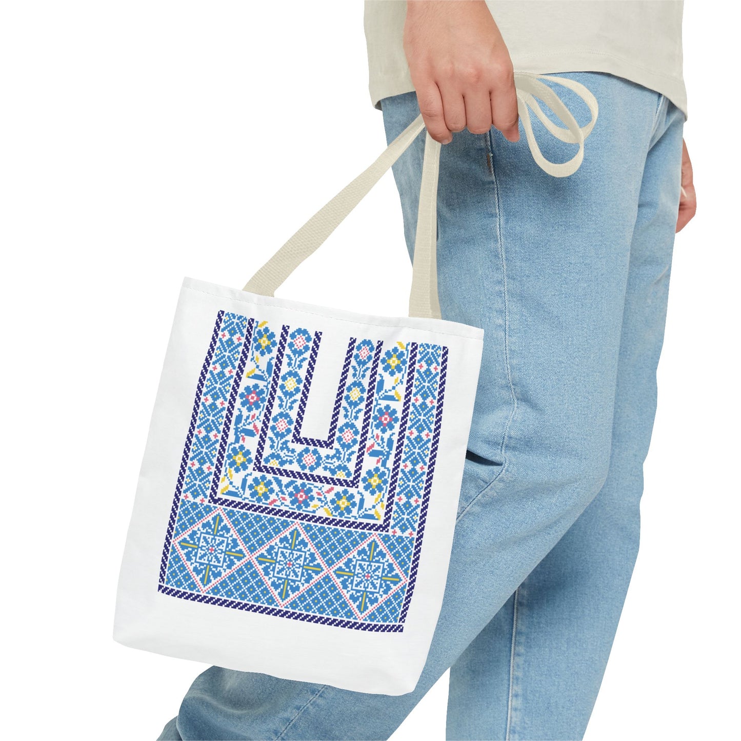 Ramallah Chest Panel Tote Bag (Blue, 1980 Thobe) – Carry Your Heritage with Style.